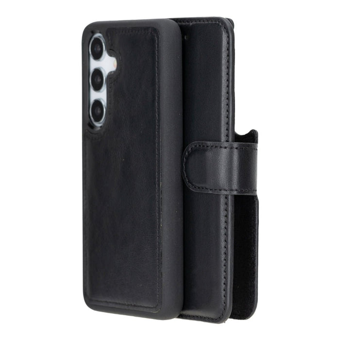 Carter Leather Samsung S25 Detachable Wallet Case, Rustic Black - BlackBrook Case