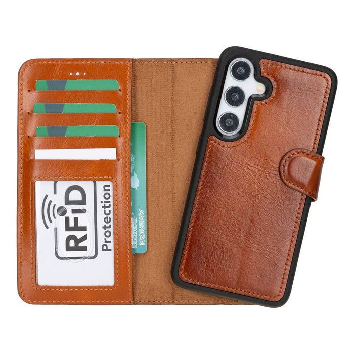Carter Leather Samsung S25 Detachable Wallet Case, Rustic Tan - BlackBrook Case