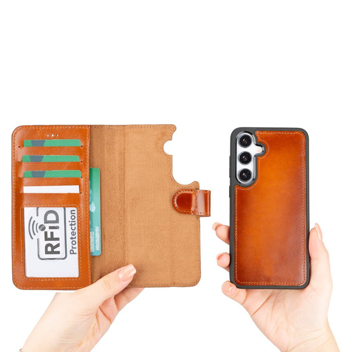 Carter Leather Samsung S25 Detachable Wallet Case, Rustic Tan - BlackBrook Case