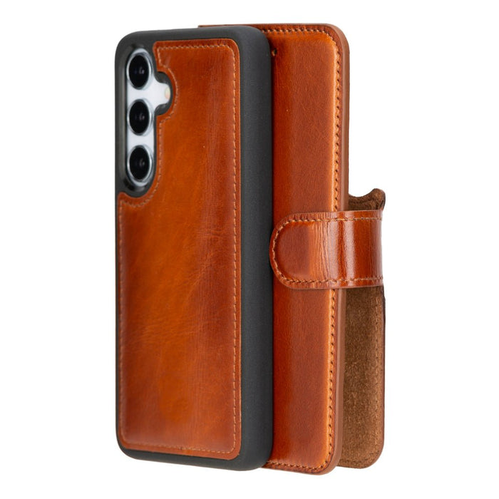 Carter Leather Samsung S25 Detachable Wallet Case, Rustic Tan - BlackBrook Case