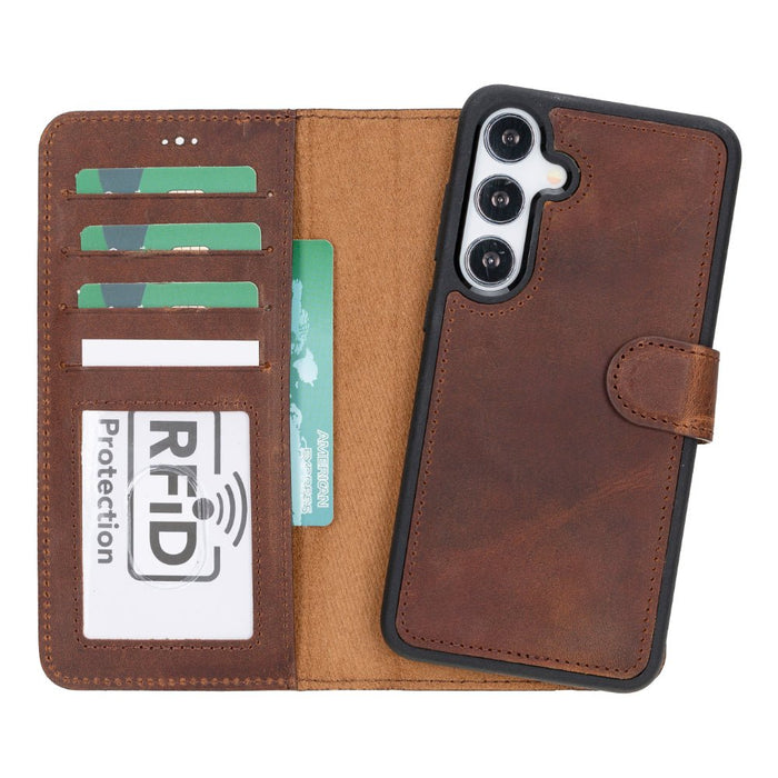 Carter Leather Samsung S25 Detachable Wallet Case, Saddle Brown - BlackBrook Case
