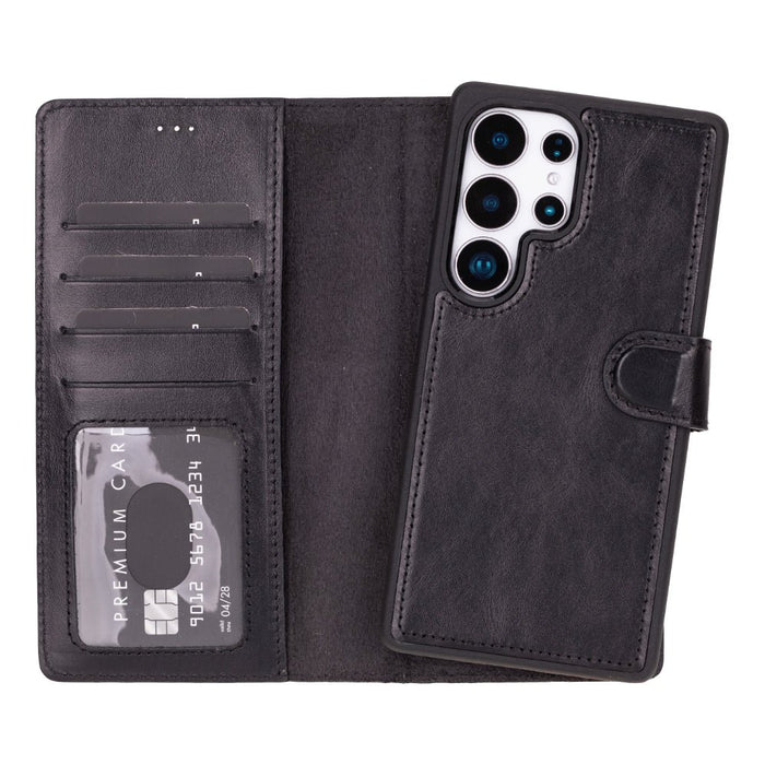 Carter Leather Samsung S25 Ultra Detachable Wallet Case, Rustic Black - BlackBrook Case