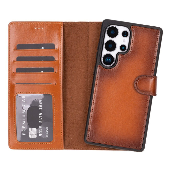 Carter Leather Samsung S25 Ultra Detachable Wallet Case, Rustic Tan - BlackBrook Case