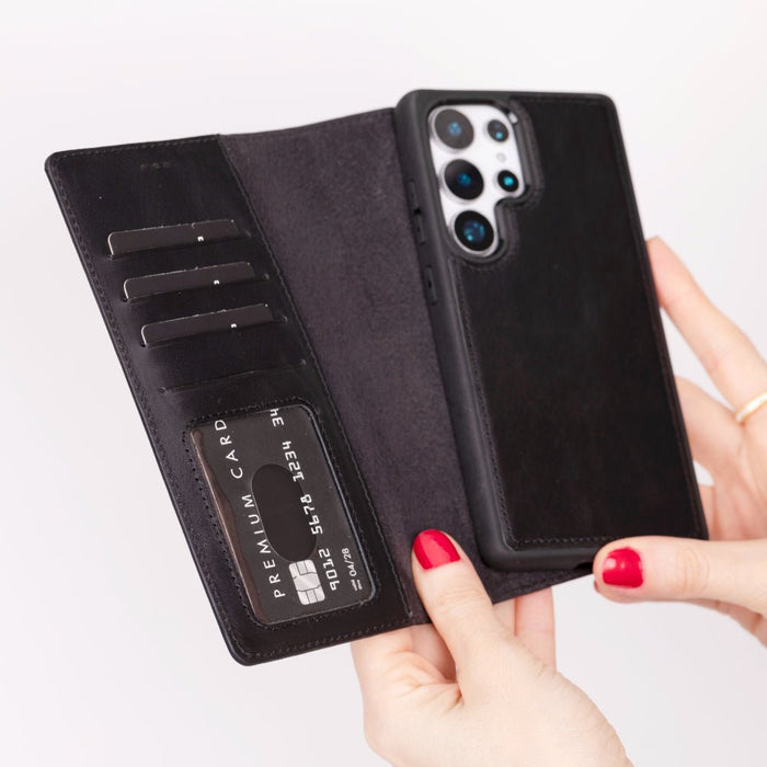 Carter Leather Samsung S25 Ultra Detachable Wallet Case, Rustic Black - BlackBrook Case
