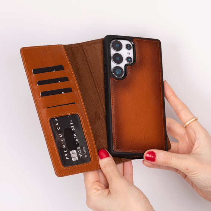 Carter Leather Samsung S25 Ultra Detachable Wallet Case, Rustic Tan - BlackBrook Case