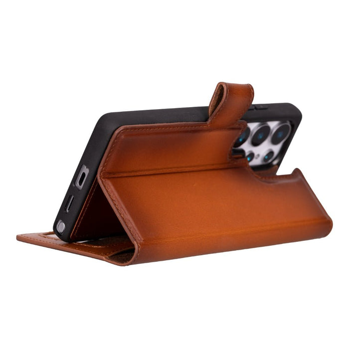 Carter Leather Samsung S25 Ultra Detachable Wallet Case, Rustic Tan - BlackBrook Case