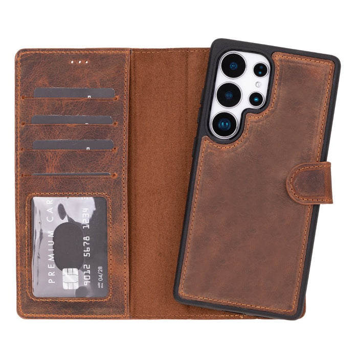 Carter Leather Samsung S25 Ultra Detachable Wallet Case, Saddle Brown - BlackBrook Case