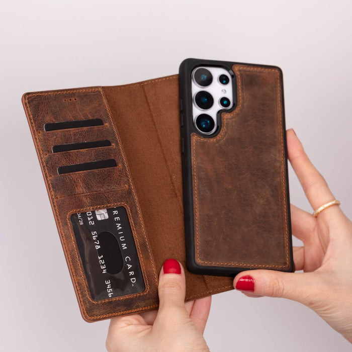 Carter Leather Samsung S25 Ultra Detachable Wallet Case, Saddle Brown - BlackBrook Case