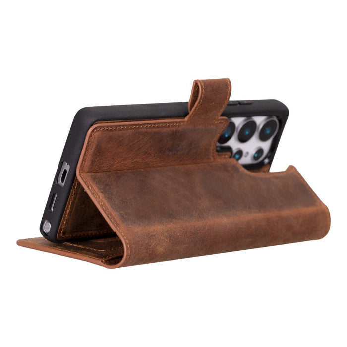 Carter Leather Samsung S25 Ultra Detachable Wallet Case, Saddle Brown - BlackBrook Case
