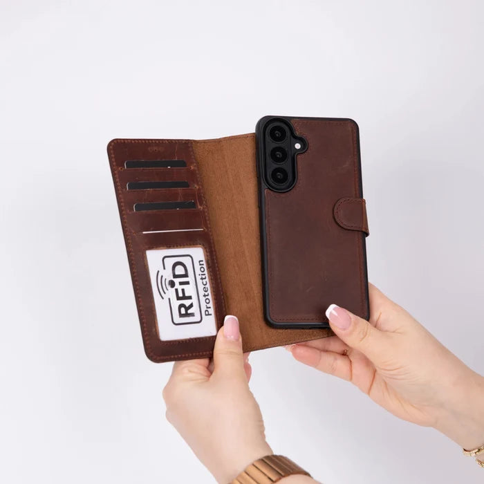 Carter Leather Samsung S26 Plus Detachable Wallet Case, Saddle Brown - BlackBrook Case