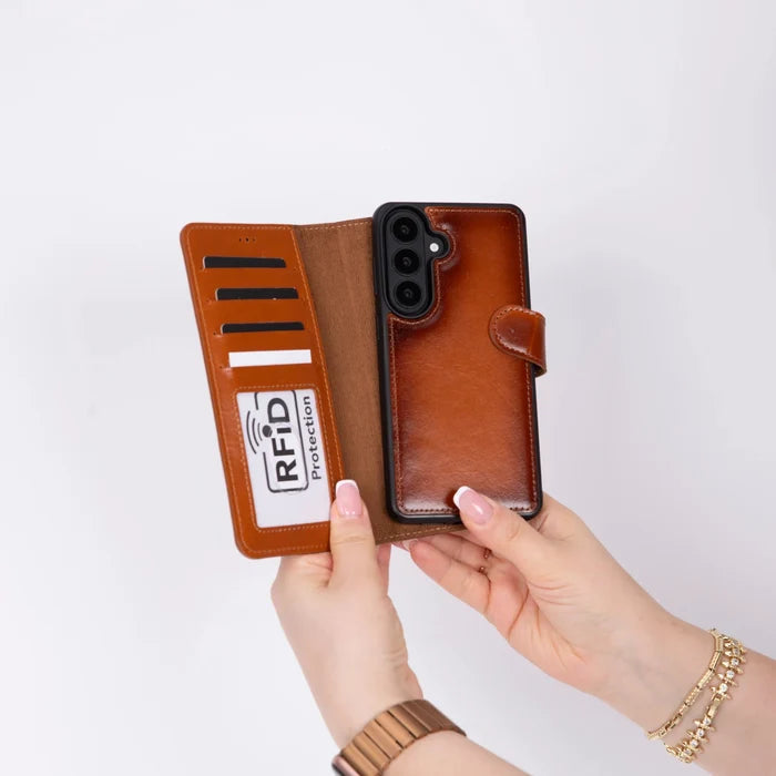 Carter Leather Samsung S26 Detachable Wallet Case, Rustic Tan - BlackBrook Case