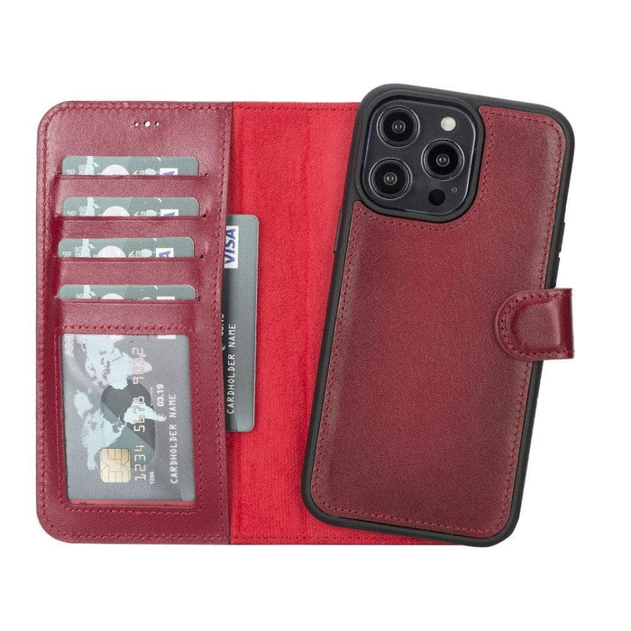 Carter Detachable Leather iPhone 14 Pro Max Wallet Case, Red - BlackBrook Case