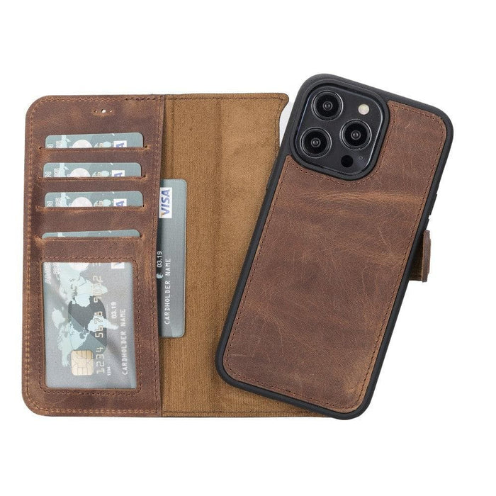 Carter Detachable Leather Wallet Case ‚Äì iPhone 14, Saddle Brown - BlackBrook Case