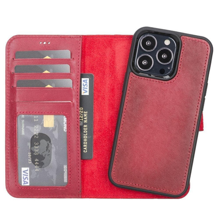 Carter Detachable Leather Wallet Case – iPhone 13 Pro Max, Red - BlackBrook Case