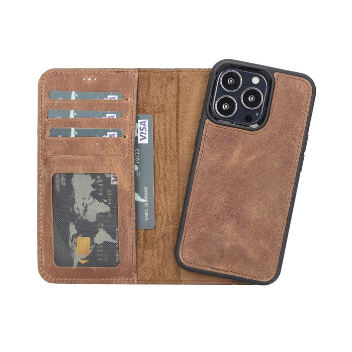 Carter Detachable Leather Wallet Case – iPhone 13 Pro Max, Saddle Brown - BlackBrook Case