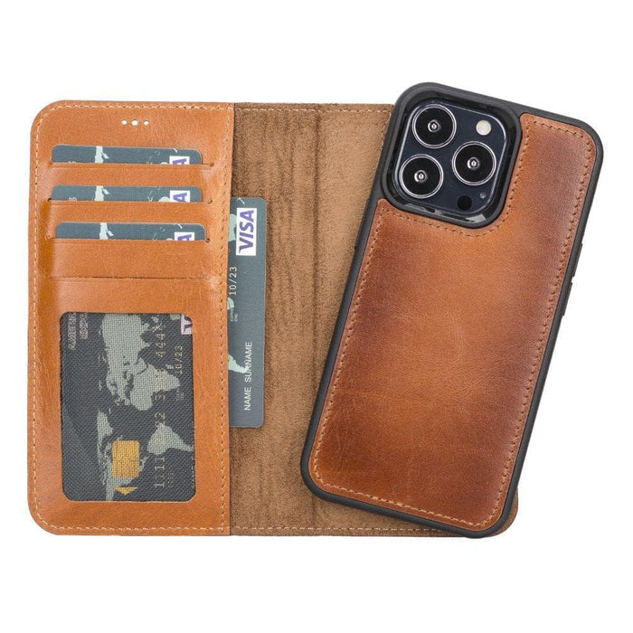 Carter Detachable Leather Wallet Case – iPhone 13 Pro Max, Saddle Brown - BlackBrook Case