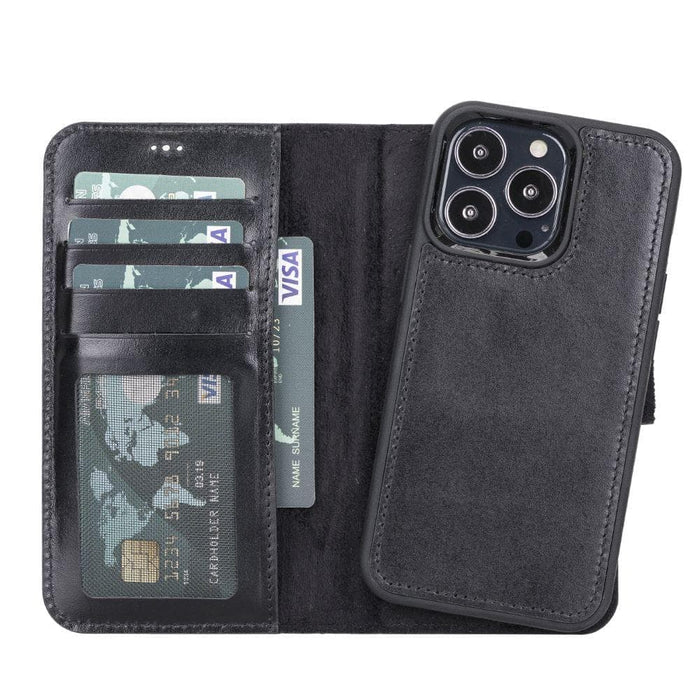 Carter Detachable Leather Wallet Case – iPhone 13 Pro, Rustic Black - BlackBrook Case