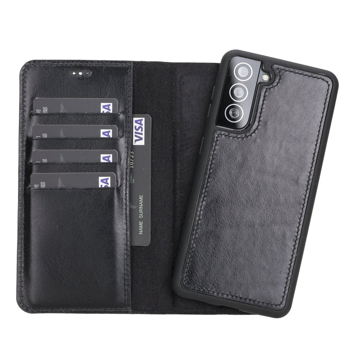 Carter Leather Samsung S21 Detachable Wallet Case, Rustic Black - BlackBrook Case