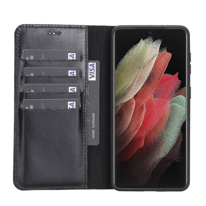 Carter Leather Samsung S21 Detachable Wallet Case, Rustic Black - BlackBrook Case