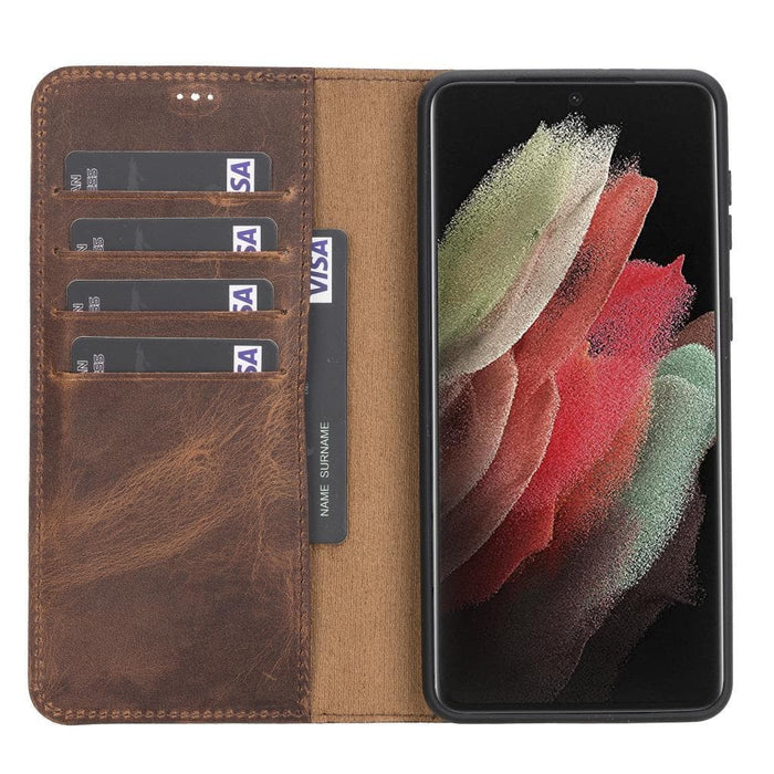 Carter Leather Samsung S21 Plus Detachable Wallet Case, Saddle Brown - BlackBrook Case
