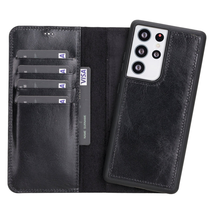 Carter Leather Samsung S21 Ultra Detachable Wallet Case, Rustic Black - BlackBrook Case