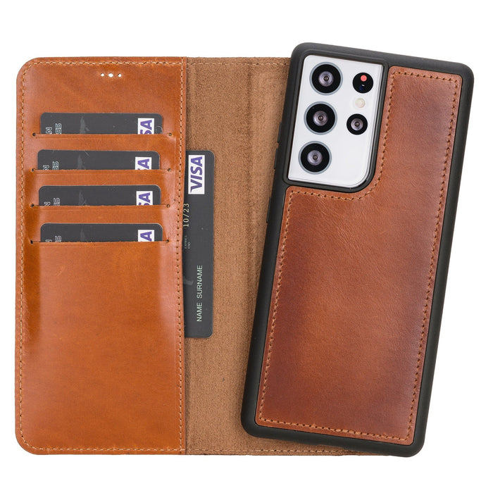 Carter Leather Samsung S21 Ultra Detachable Wallet Case, Rustic Tan - BlackBrook Case