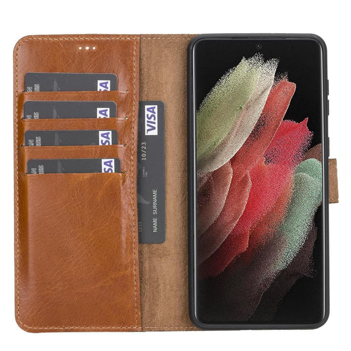 Carter Leather Samsung S21 Ultra Detachable Wallet Case, Rustic Tan - BlackBrook Case