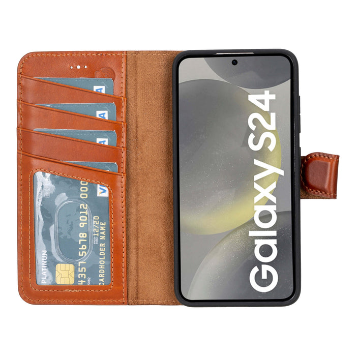 Carter Leather Samsung S24 Detachable Wallet Case, Burnished Tan - BlackBrook Case