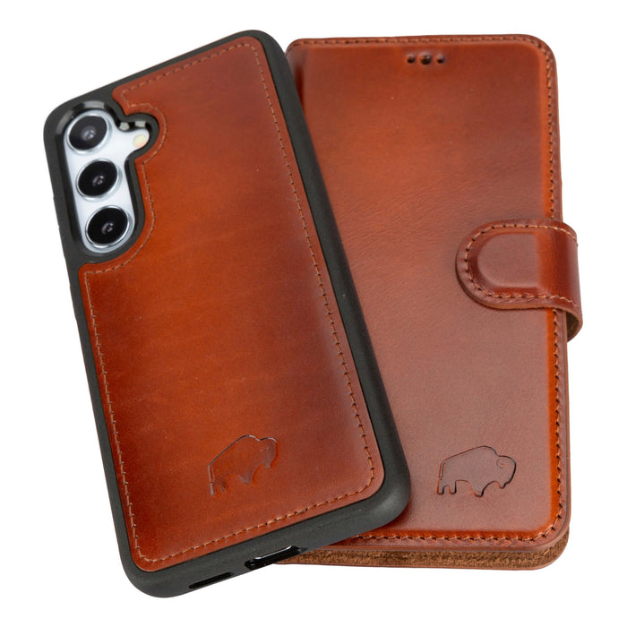 Carter Leather Samsung S24 Detachable Wallet Case, Burnished Tan - BlackBrook Case