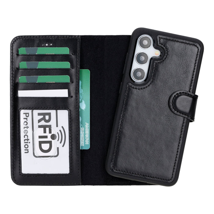 Carter Leather Samsung S24 Plus Detachable Wallet Case, Rustic Black - BlackBrook Case