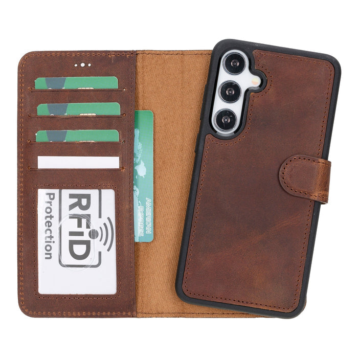 Carter Leather Samsung S24 Plus Detachable Wallet Case, Saddle Brown - BlackBrook Case