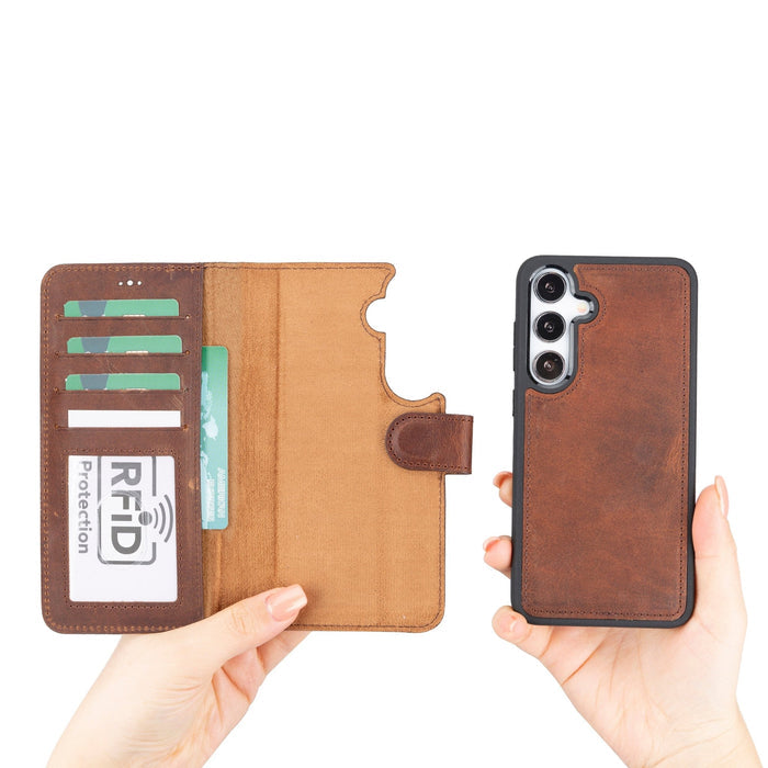 Carter Leather Samsung S24 Plus Detachable Wallet Case, Saddle Brown - BlackBrook Case