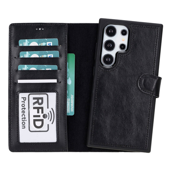 Carter Leather Samsung S24 Ultra Detachable Wallet Case, Rustic Black - BlackBrook Case