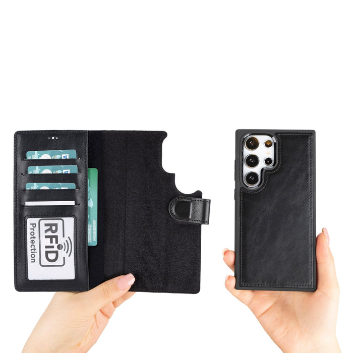 Carter Leather Samsung S24 Ultra Detachable Wallet Case, Rustic Black - BlackBrook Case