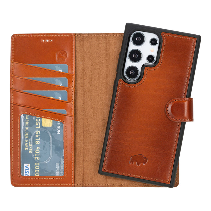Carter Leather Samsung S24 Ultra Detachable Wallet Case, Burnished Tan - BlackBrook Case