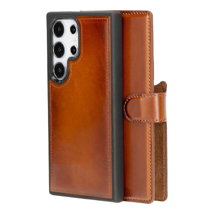 Carter Leather Samsung S24 Ultra Detachable Wallet Case, Rustic Tan - BlackBrook Case