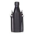 Castaway Full‑Grain Leather Crossbody Water Bottle Holder, Black - BlackBrook Case