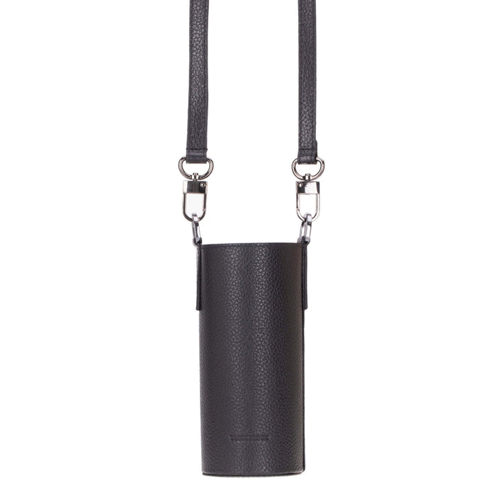 Castaway Full‑Grain Leather Crossbody Water Bottle Holder, Black - BlackBrook Case
