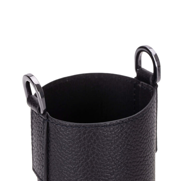 Castaway Full‑Grain Leather Crossbody Water Bottle Holder, Black - BlackBrook Case