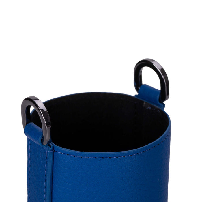 Castaway Full‑Grain Leather Crossbody Water Bottle Holder, Blue - BlackBrook Case