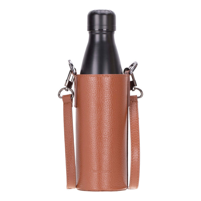 Castaway Full‑Grain Leather Crossbody Water Bottle Holder, Brown - BlackBrook Case
