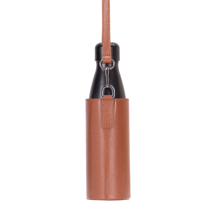Castaway Full‑Grain Leather Crossbody Water Bottle Holder, Brown - BlackBrook Case