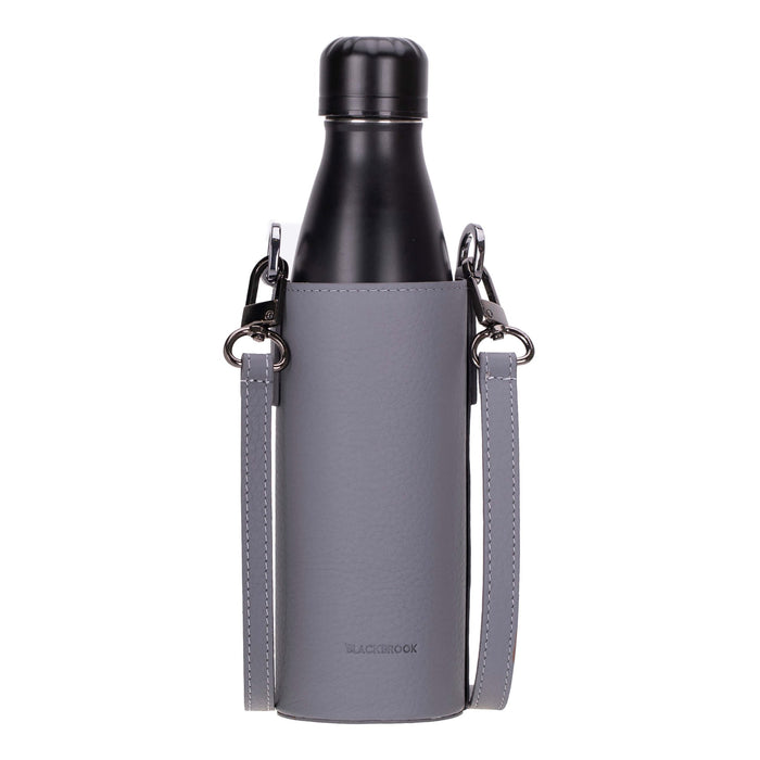 Castaway Full‑Grain Leather Crossbody Water Bottle Holder, Gray - BlackBrook Case