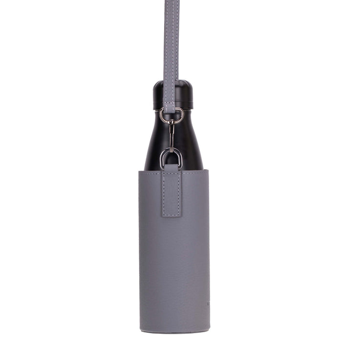 Castaway Full‑Grain Leather Crossbody Water Bottle Holder, Gray - BlackBrook Case