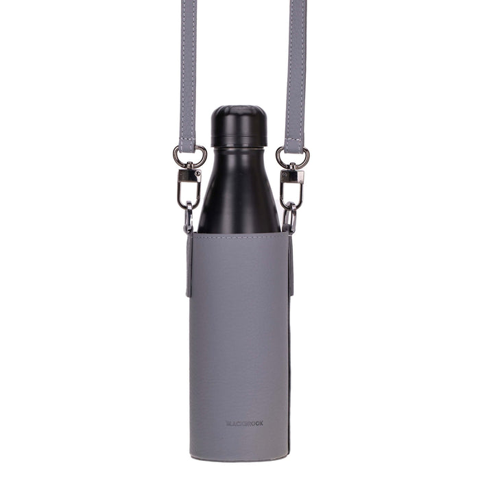 Castaway Full‑Grain Leather Crossbody Water Bottle Holder, Gray - BlackBrook Case