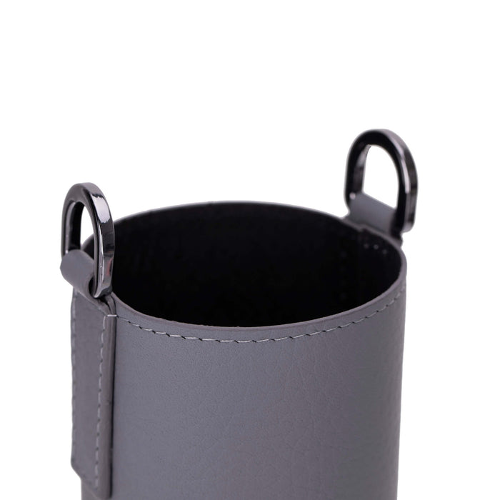 Castaway Full‑Grain Leather Crossbody Water Bottle Holder, Gray - BlackBrook Case