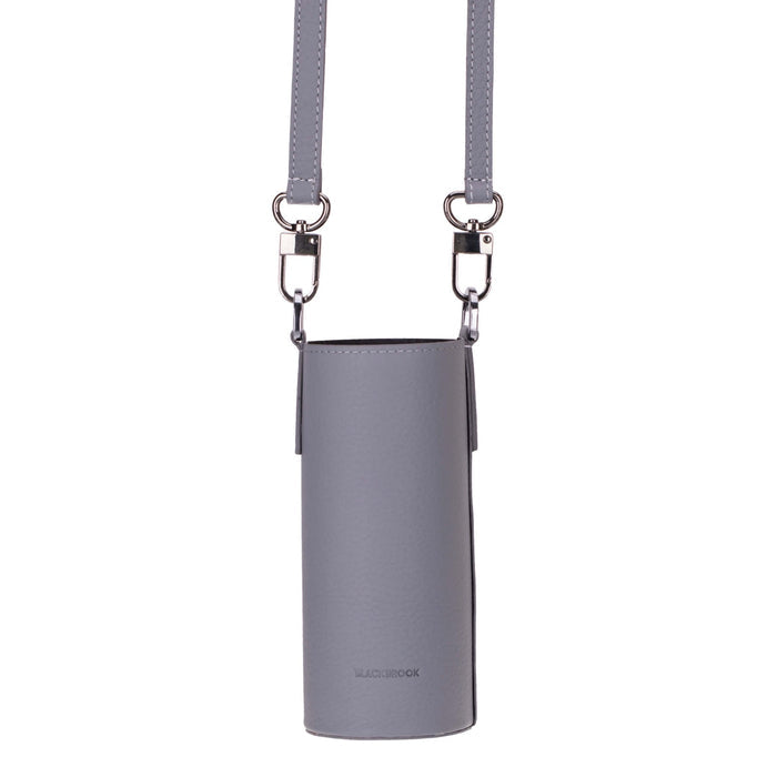 Castaway Full‑Grain Leather Crossbody Water Bottle Holder, Gray - BlackBrook Case