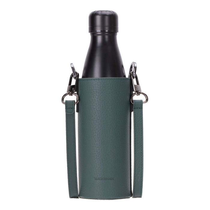 Castaway Full‑Grain Leather Crossbody Water Bottle Holder, Green - BlackBrook Case