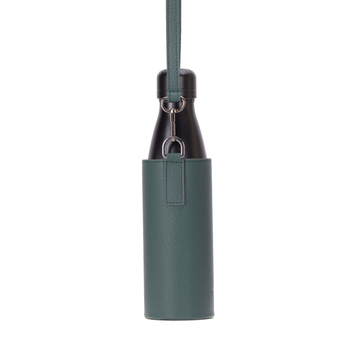 Castaway Full‑Grain Leather Crossbody Water Bottle Holder, Green - BlackBrook Case