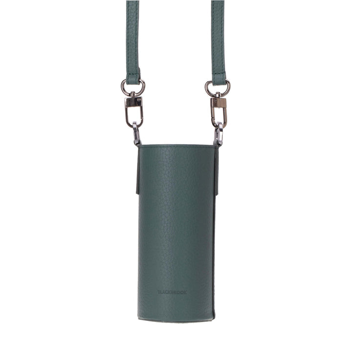 Castaway Full‑Grain Leather Crossbody Water Bottle Holder, Green - BlackBrook Case